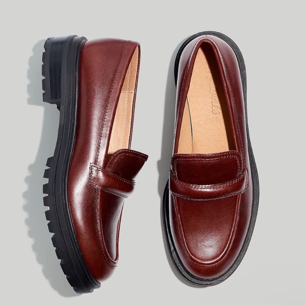 NEW Madewell The Bradley Lug Sole Loafer in Leather - Cherry Wood Size 10